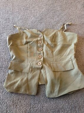 Zara Green Button-Front Bustier Top